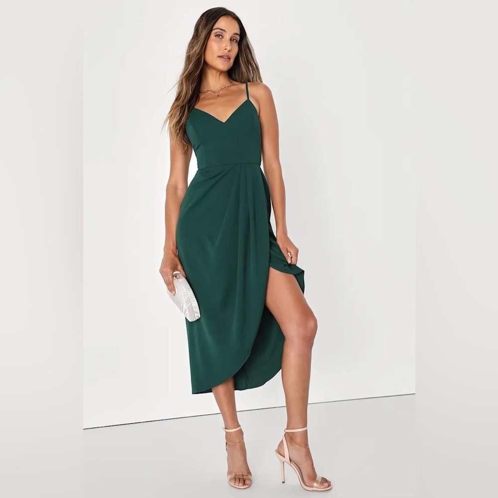 Lulu's Forest Green High-Low Spaghetti Strap Dress